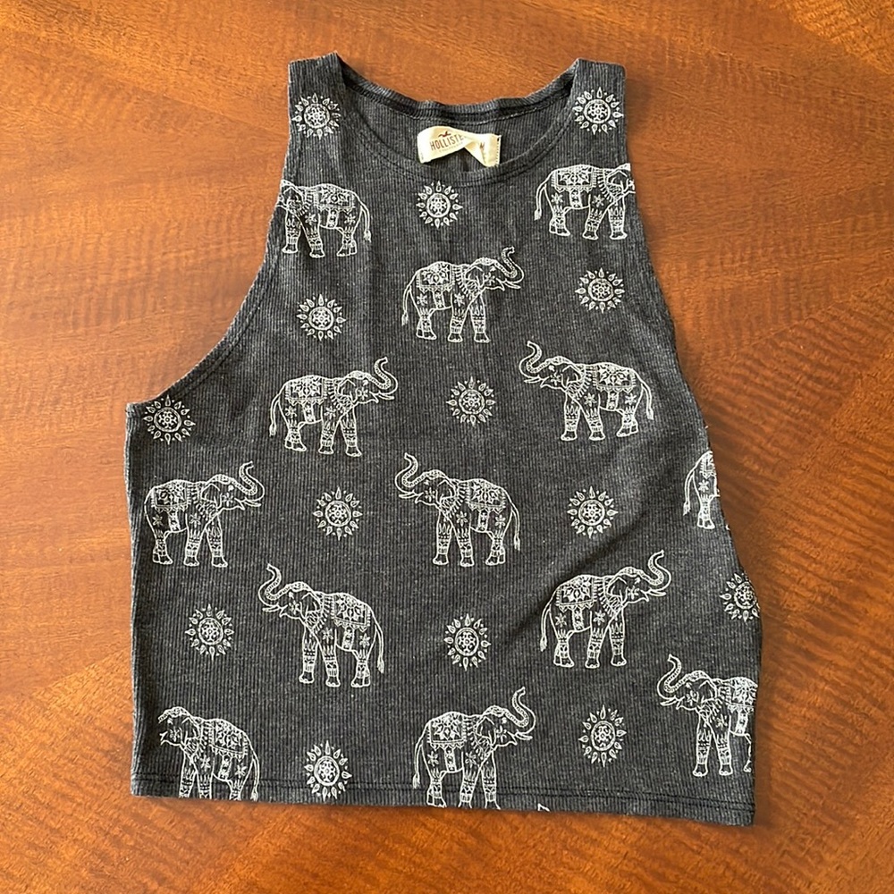 Hollister Navy Elephant Cropped Tank Top